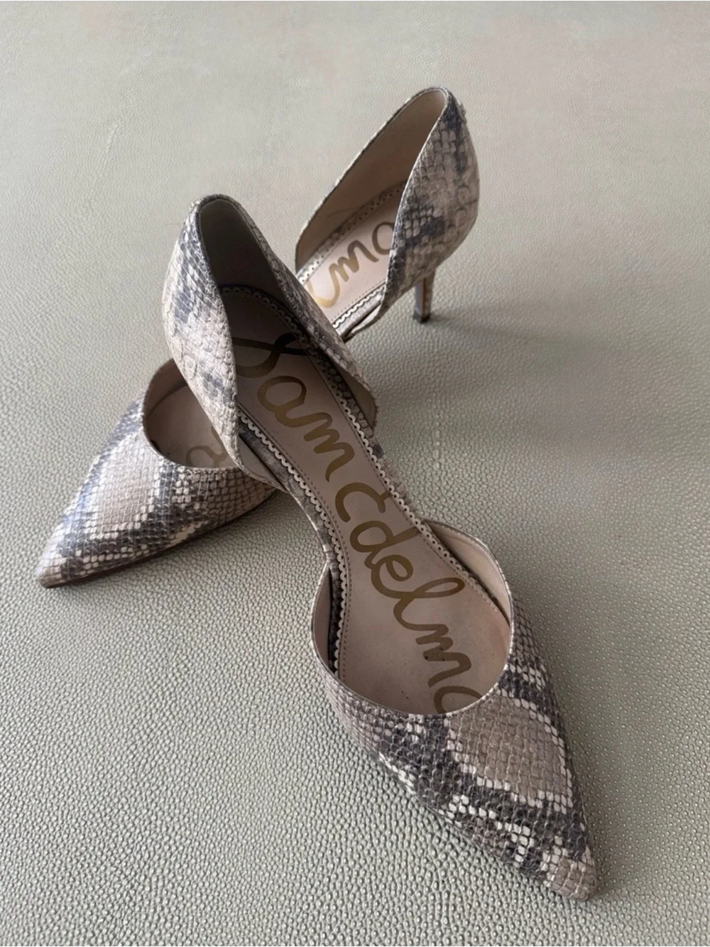 Sam Edelman Neutral Snake-Print Pointed Toe Pumps